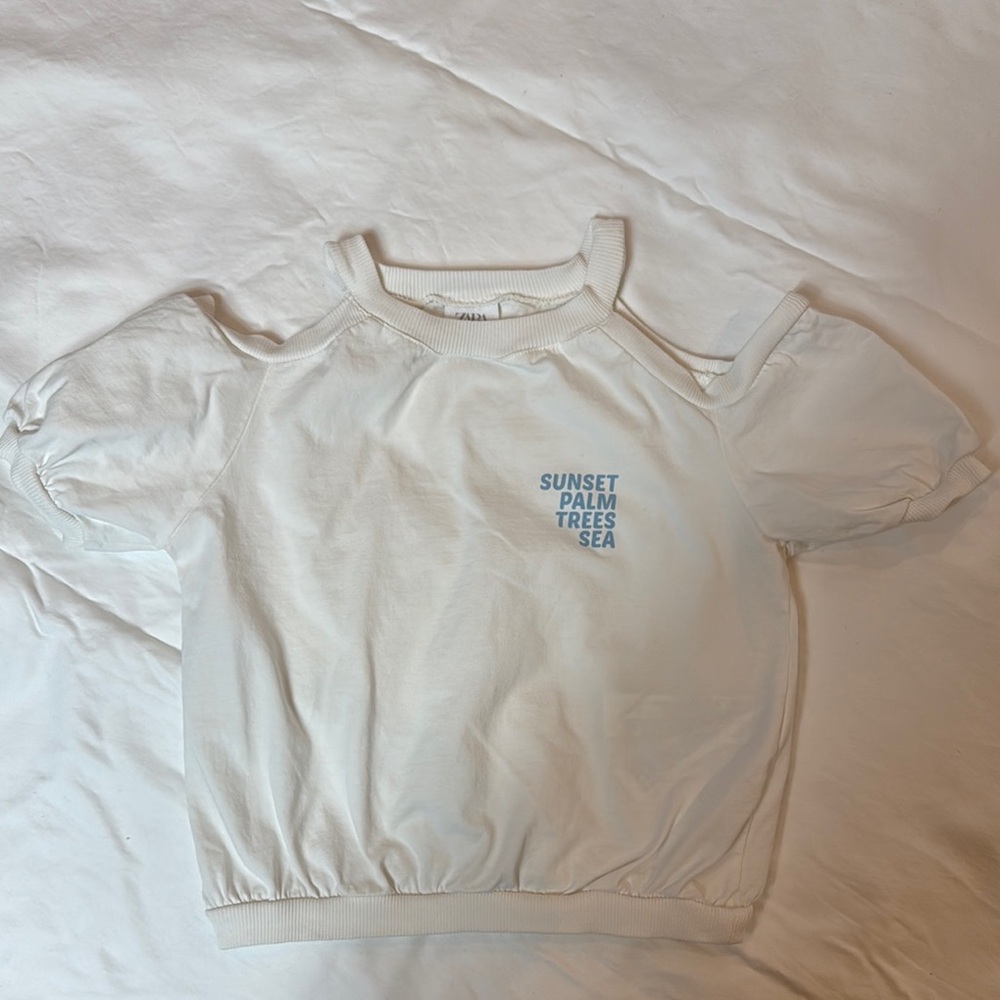 Zara White Kids Cold Shoulder Top